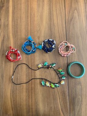 Clearout, summer fashion jewellery bundle, fun fish necklace, 5 bracelets